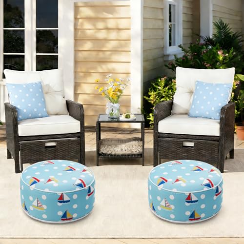 AURASUN Inflatable Outdoor Ottoman Pouf - Portable Footstool with Handle D20” x H10” - Air Pump Included for Outdoor Indoor Use - Comfortable Foot Rest or Seating for Camping or Pool (Light Blue)