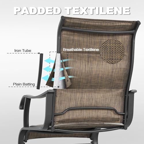 NUU GARDEN Patio Dining Chairs Set of 2, All Weather Outdoor Padded Textilene Patio Chairs, Breathable Spring Motion Textile High Back Outdoor Dining Chairs for Backyard, Lawn, Deck, Brown