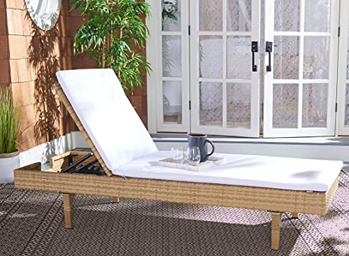 SAFAVIEH Outdoor - Cam Chaise Lounge Chair - Brown & White - Faux Wicker Rattan & Steel Frame with Cushion - Modern Adjustable Design - Ideal for Patio, Deck, Poolside, Backyard (PAT7501D)