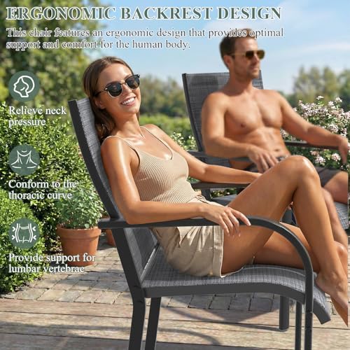 DSNAPE 7 Pieces Patio Table and Chairs Set, 63" Metal Dining Table with Umbrella Hole & 6 Textilene Fixed Chairs, Dining Table Set for 6, Outdoor Furniture for Porch Deck Backyard Balcony, Grey