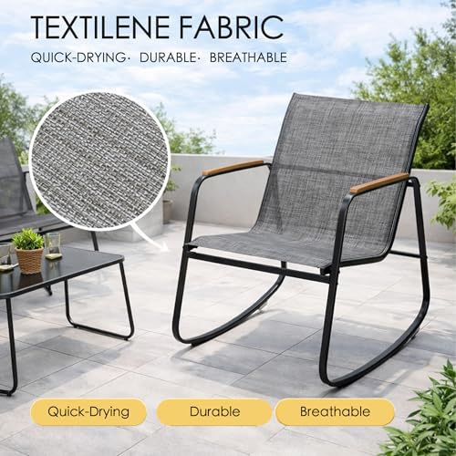 Kozyard 4-Piece Outdoor Patio Furniture Set with Textilene Chairs, Metal Conversation Set, Tempered Glass Coffee Table, Powder-Coated Steel Frame for Garden, Poolside, Backyard Gray