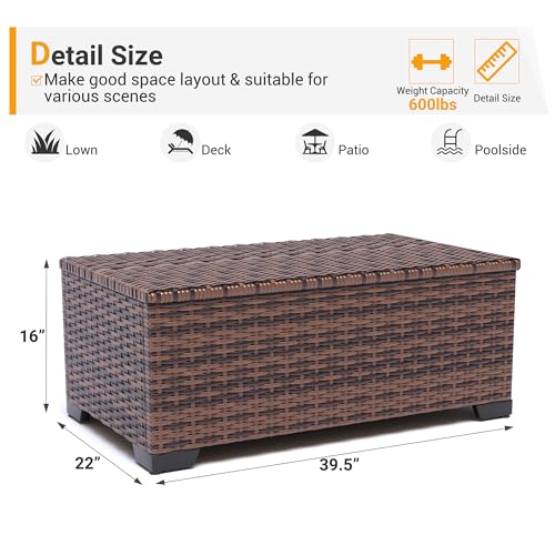 UDPATIO Outdoor Storage Table Patio Coffee Table All Weather Wicker Side Table with Waterproof Covers Rattan Furniture for Toys and Garden Tools