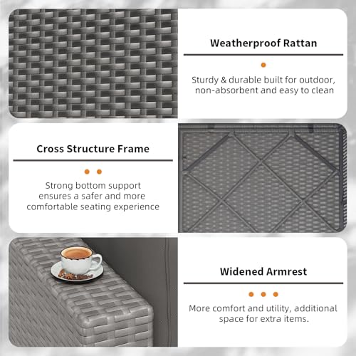 Oakcloud 7-Piece Outdoor Grey Rattan Wicker Sectional Conversation Sets Patio Furniture Sofa Set with Cushions and Glass Top Table(Grey)