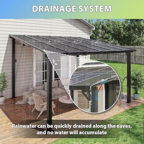 Aoxun 12'x 10' Premium Gazebo with Aluminum Top Frame & Polycarbonate Panel, Wall Mounted Gazebos Pergola, Outdoor Patio Lean to Gazebo, Awnings with Sloped Roof, for Backyard, Porch, Deck