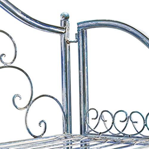 SAFAVIEH Outdoor - Amaris 4-Tier Bakers Rack - Mossy Blue Iron Metal - Vintage Victorian Scrollwork - Ideal for Patio, Deck, Porch, Sunroom, 14.5" W x 25" D x 63" H (PAT5014C)