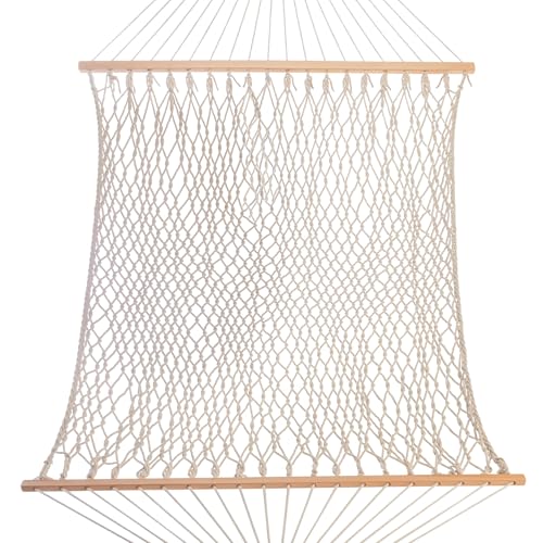Castaway Living 13 ft. Double Traditional Hand Woven Cotton Rope Hammock – 2-Person, 450 lb Capacity, Free Extension Chains & Tree Hooks, Designed in The USA