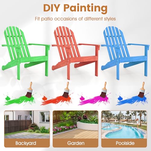 Giantex Adirondack Chair Set of 2 Acacia Wood Outdoor Chairs with 350 lbs Weight Capacity, Lounge Chair Armchair for Yard, Patio, Garden, Poolside, Balcony, Deck Fire Pit Chairs, Natural
