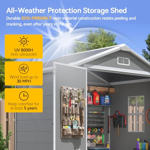 Aoxun 6x4 FT Outdoor Storage Shed, Plastic Garden Resin Shed with Floor and Window for Patio, Lawn, Outdoor Storage with Lockable Door for Bike, Tools, Garbage Can, Grey