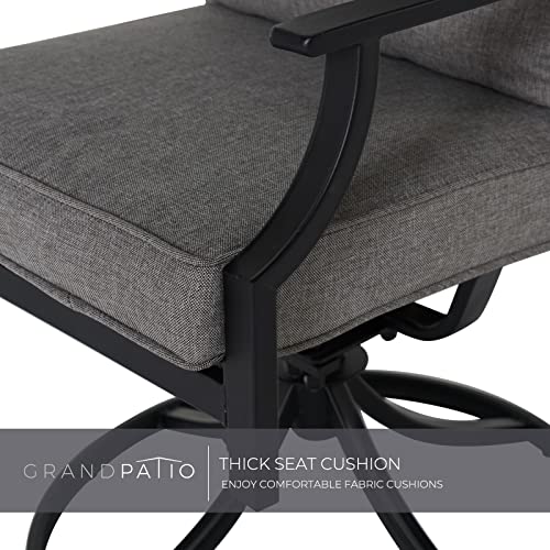 Grand patio 5-Piece Patio Dining Set for 4, E-Coated Outdoor Dining Set Swivel Patio Dining Chairs with Olefin Cushions & 1 Black Square Faux Woodgrain Dining Table with 1.5”Market Umbrella Hole