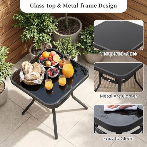 COSIEST 3 Piece Bistro Set Patio Rocking Chairs Outdoor Furniture w Warm Gray Cushions, Glass-Top Table for Garden, Pool, Backyard