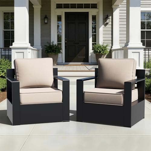 Qsoer Outdoor Aluminum Furniture, Patio Chairs with 6" Thick Removable Cushions, All-Weather Metal Frame, Deep Setting for Garden, Poolside and Porch