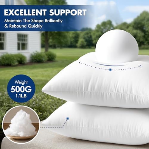 MIULEE Outdoor Pillow Inserts 18x18 Pack of 4 Waterproof Throw Pillow Inserts Decorative 100% Virgin Fibers Filling for Patio Sofa Couch