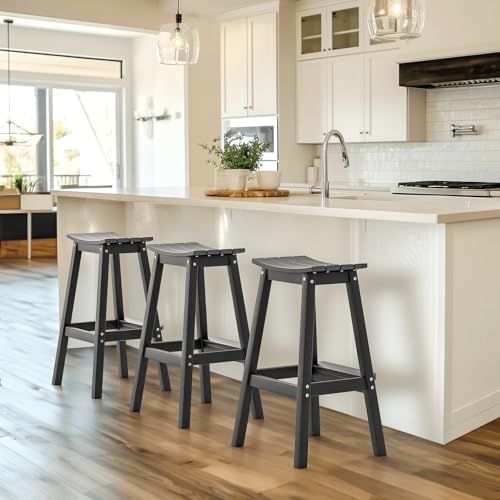 VINGLI 29" Outdoor Bar Stools Set of 2, HDPE Poly Lumber Bar Chairs with Footrest, Weather Resistant Patio Barstools for Bar, Kitchen Counter, Yard (Gray, 29 Inch 2 PC)