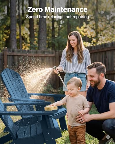 YEFU Oversized Adirondack Chair with Cup-Holder,Plastic Outdoor Fire Pit Chair, Weather Resistant, Poly Lumber Chair, Used in Patio, Lawn, Deck,Heavty Duty,Weight Capacity 450lbs-Navy Blue