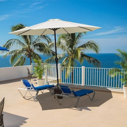 Simple Deluxe 9' Patio Umbrella Outdoor Table Market Yard Umbrella with Push Button Tilt/Crank, 8 Sturdy Ribs for Garden, Deck, Backyard, Pool, Beige