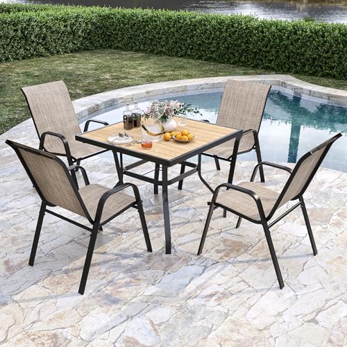 CHINNLUU Outdoor Patio Chairs Set of 6 Stackable Dining Chairs All-Weather Textilene Furniture Set for Pool Deck, Backyard, Garden