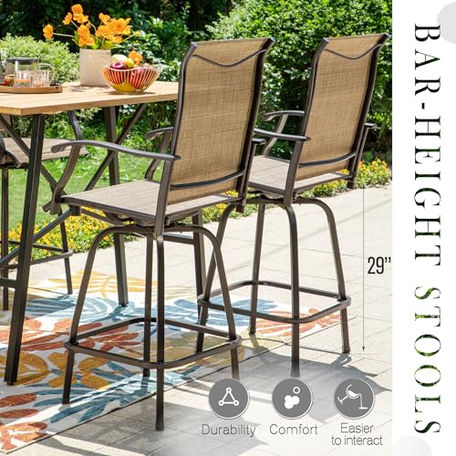 Sophia & William Outdoor Bar Stools Set of 4, Bar Height Patio Chairs, Outdoor Swivel Bar Stoos High Top Patio Chairs, Supports 300 lbs (Brown Fabric)