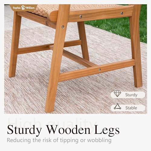 Sophia & William Outdoor Dining Set, Patio Furniture Set with Table and Chairs Set Wooden, Rattan Furniture Set of 8 Chairs and 1 Acacia Wood Rectangular Table for Yard, Garden, Porch and Poolside