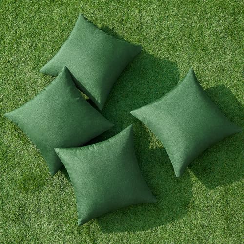 MIULEE Pack of 4 Decorative Outdoor Throw Pillow Covers Linen Waterproof Pillow Covers Summer Farmhouse Cushion Cases for Patio Garden Tent Balcony Couch Sofa 18x18 Inch Dark Green