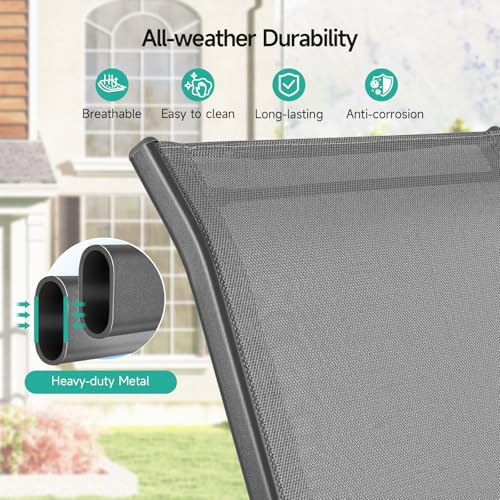 Dovov Patio Chairs Set of 4, All Weather Breathable Stackable Outdoor Dining Chairs with High Back and Wide Seat, Easily Set Up Outdoor Chairs Set of 4 with Metal Frame for Backyard Garden Pool, Grey