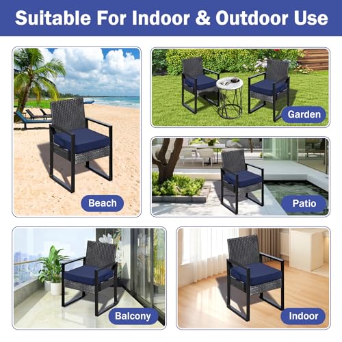 IASEAHK Patio Chair Cushions, 19" x 19" x 3" Outdoor Chair Cushions Set of 4, Waterproof Outdoor Cushions for Patio Furniture, Outdoors Seat Cushions Set of 4 with Handle and Ties, Navy Blue