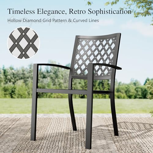 Sophia & William Round Patio Table and Chairs Set, Outdoor Dining Set for 6, 7 Piece Metal Patio Furniture, 54" Black Table(Diamond)