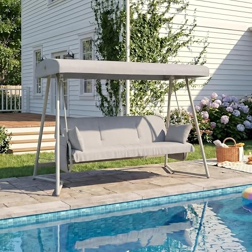 LUTINLIX 3-4 Person Oversized Outdoor Porch Swing with Adjustable Backrest Canopy,2-in-1 Swing Bed 800 lbs Capacity,Patio Swing with Removable Cushions for Yard Garden Poolside Balcony