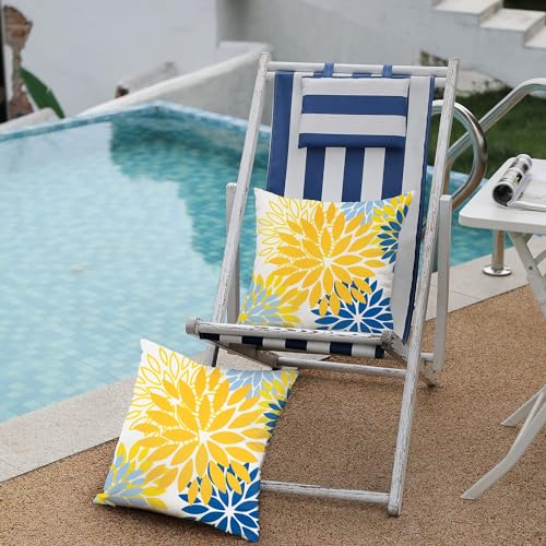 DFXSZ Yellow Blue Flower Pillow Covers 18x18 Inch Set of 2 White Gray Colored Throw Pillows Outdoor Waterproof Decor for Living Room Sofa Patio Funiture Garden Floral Polyester Pillow Covers 002J18