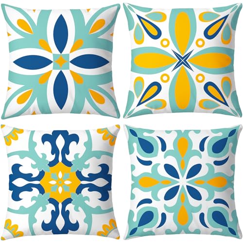 coclothy Outdoor Pillow Covers - 4 Pack Outdoor Pillow Covers 18x18 Waterproof PillowCovers for Patio Furniture Decorative Pillowcases