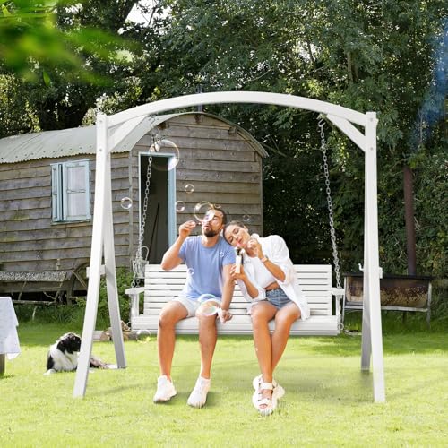 VINGLI Upgraded Patio Wooden Porch Swing for Courtyard & Garden, Heavy Duty 880 LBS Swing Chair Bench with Hanging Chains for Outdoors (5 FT, White)