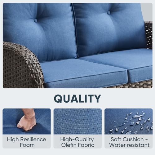 Belord Outdoor Glider Bench Patio Loveseat - 500 Lbs Weight Capacity 2 Seater Wicker Sofa, Small Porch Glider Furniture All Weather Rattan Couch with Removble Cushion for Balcony Deck Backyard, Brown