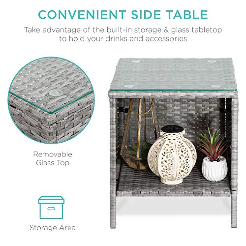 Best Choice Products 3-Piece Outdoor Wicker Conversation Bistro Set, Space Saving Patio Furniture for Garden w/Side Table - Gray/Navy