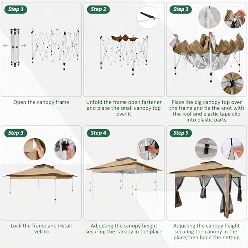 COBIZI 12x12 Pop Up Gazebos On Clearance - Upgrade Easy Up Metal Outdoor Gazebo Waterproof - Portable Gazebo with Mosquito Nettings, 4 Ropes 8 Stakes and Carry Bag for Patio Garden(Coffee)