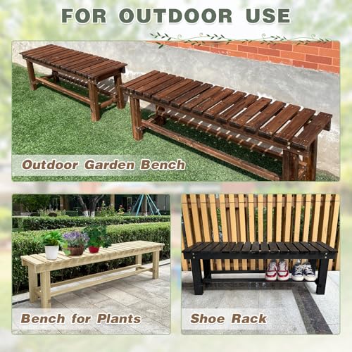 LSPYYDS Outdoor Garden Bench, 2-Person Wood Patio Bench Weatherproof Backless Bench, Anti-Corrosion and Anti-Rust for Garden Lawn Porch Park Backyard (Carbonized, 35.5''/90cm)