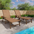 YEFU Lounge Chair Outdoor Set of 2: Outdoor Chaise Lounge with 5-Level Adjustable Backrest, Cup Holders & Wheels, All-Weather Resistance Chaise Lounge for Outside/Patio/Beach/Deck, Teak
