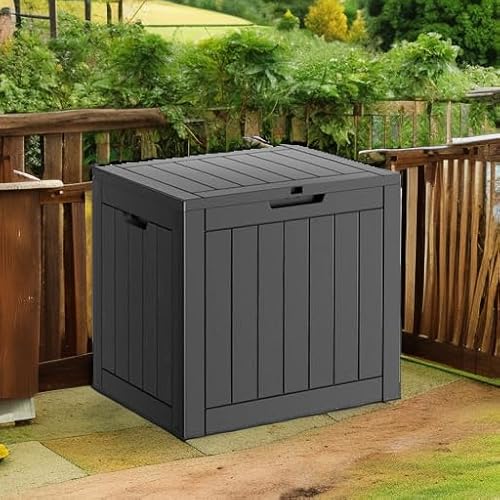 PatioZen 31 Gallon Resin Deck Box, Lockable Patio Outdoor Storage Box for Furniture, Garden Tools and Tools Storage, Waterproof Outside Storage Boxes - Black