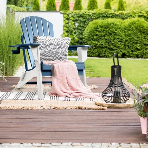FUNBERRY Folding Adirondack Chair Set of 4, Blue & White All Weather HDPE Fire Pit Chairs with Cup Holder for Outdoor