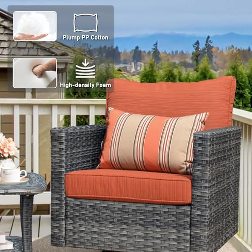 HOOOWOOO Wicker Patio Conversation Sets,6 Piece Outdoor Furniture Set with Swivel Rocking Chairs,All Weather Resistant Modern Outside Out Door Rattan Couch Chairs Side Table Set,Orange Red