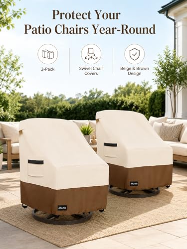 ANartcle Outdoor Swivel Lounge Chair Cover 2 Pack,600D Waterproof Heavy Duty Patio Chair Covers(30 W x 34 D x 38.5 H inches),Patio Swivel Chair Covers for Outdoor Furniture,Beige&brown.