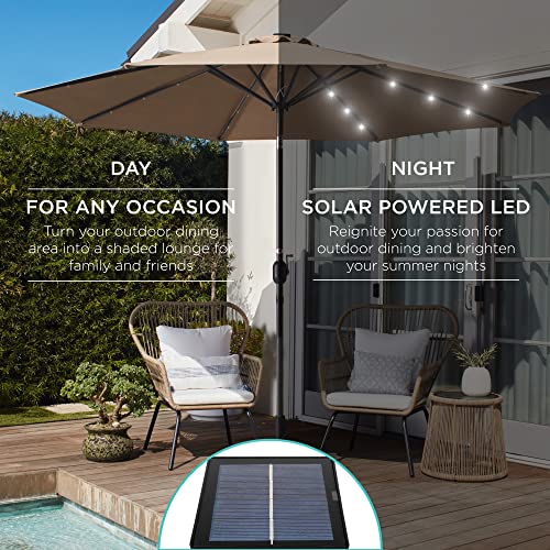 Best Choice Products 10ft Solar Polyester LED Lighted Patio Umbrella w/Tilt Adjustment and UV-Resistant Fabric - Tan