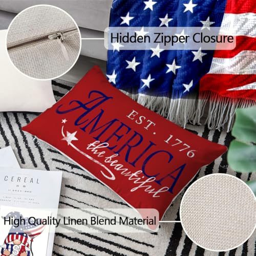 RABUSOFA 4th of July Patriotic Signs Throw Pillow Covers 12x20 Inch,Red White and Blue Memorial Day Outdoor Independence Day Fourth of July Lumbar Cushion Case Decoration for Home
