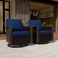 Qsoer Outdoor Wicker Swivel Chair Set of 2, All-Weather Use Patio Rattan Chair with Removable Water-Resistant Cushion, Ideal for Porch, Backyard, Balcony, Poolside, Blue