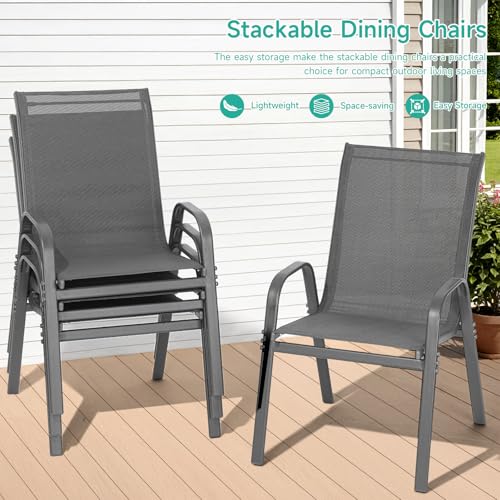 Dovov Patio Chairs Set of 4, All Weather Breathable Stackable Outdoor Dining Chairs with High Back and Wide Seat, Easily Set Up Outdoor Chairs Set of 4 with Metal Frame for Backyard Garden Pool, Grey