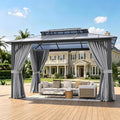 Breezestival 10'x12' Hardtop Gazebo Outdoor Permanent Gazebo with Double Polycarbonate Roof Canopy, Aluminum Frame Permanent Pavilion with Curtains and Netting for Patio,Garden,Lawns
