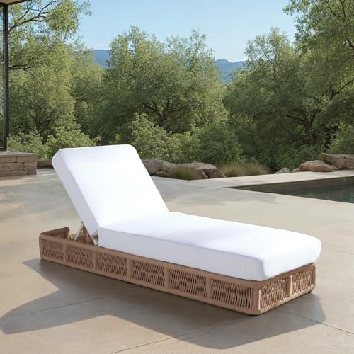 SAFAVIEH Outdoor - Gillian Chaise Lounge Chair - Tan & White - Steel and Woven Rope - Adjustable 5-Position Backrest - Ideal for Patio, Deck, Poolside, Backyard (PAT7527A)