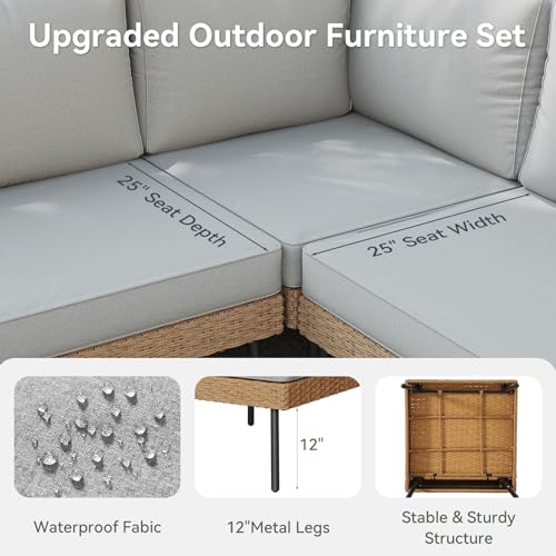 Aoxun 8 Piece Patio Furniture Set, 8 Seats Outdoor Sectional Sofas with Thick Cushion, Wicker Outdoor Patio Furniture Set with Ottomans for Party, Garden, Backyard, Grey