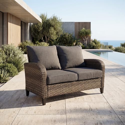 Grand patio Outdoor Loveseat Chair, Wicker Sectional Patio Sofa with Comfy Cushions
