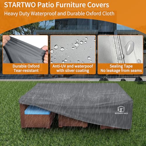 STARTWO Patio Furniture Covers Waterproof, Anti-UV Tear-Resistant 500D Heavy Duty 7-12 Seats Outdoor Furniture Cover for Sectional Sofa and Table Chairs, 110"x84"x28", Grey