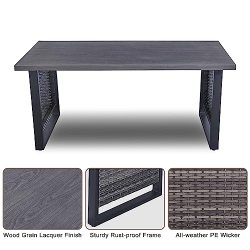 Belord Outdoor Sectional Sofa 6 Seater L Shaped Couch Wicker Patio Conversation Furniture Set with Tree-Grain Finish Metal Dining Table, Rattan Outdoor Furniture with Removable Washable Cushion Beige
