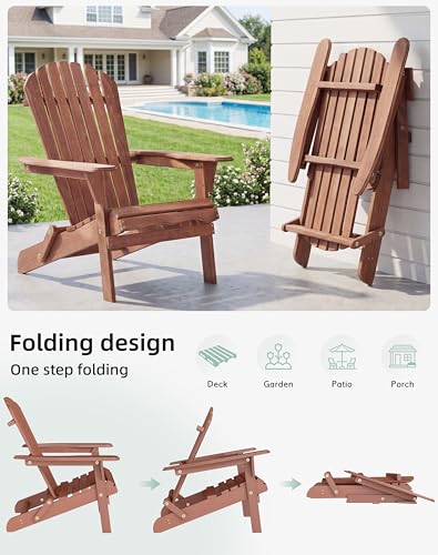 Wooden Folding Adirondack Chair Set of 2, Half Pre-Assembled Wood Lounge Chair for Outdoor Patio Garden Lawn Backyard Deck Pool Beach Firepit